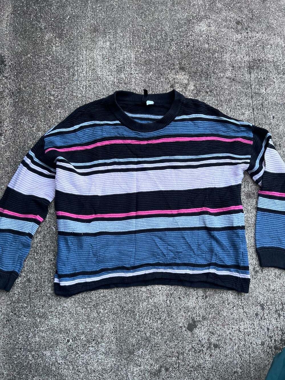 Divided Striped Crewneck Sweater Size S Black Blue Pink
